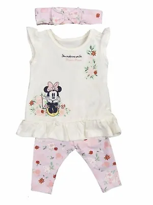 Baby Girls Minnie Mouse Outfit 0-36 Months Leggings T Shirt Headband • £8