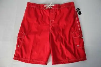 Mens Swim Trunks XL Board Shorts Swimsuit Red Cargo Pockets Lined Beach Summer • $7.86