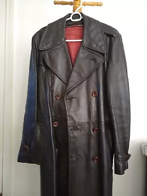 Mens Brown Vintage Leather Trench Coat Size 38 • $100
