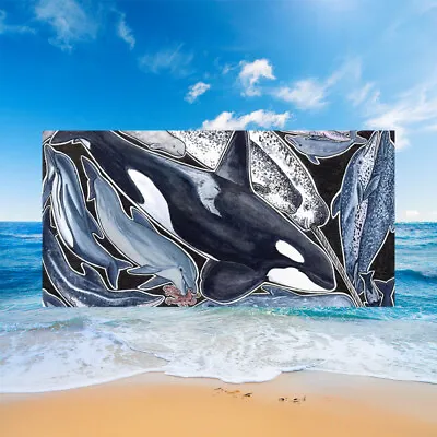 £13.19 • Buy Orcas Whale Dolphin Shark Jellyfish Starfish Conch Swim Surf Beach Towel Gift