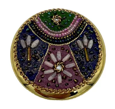 Vintage Intricate Flower Micro Mosaic Compact Mirror - 2.5” Round • $28.50