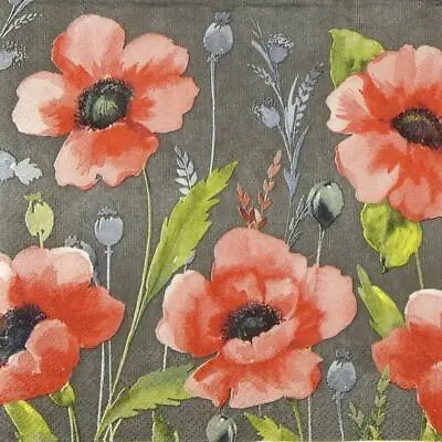 4x Single Cocktail Napkins Decoupage And Party - Mohana Grey - Poppy • £1.19