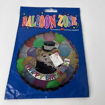 Happy Birthday Teddy Bear Top Hat Mylar Large Helium Balloon Vintage • $14