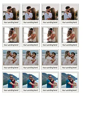 16 X 2  Edible  Valentines Day  YOUR PHOTOS  Polaroid Cupcake Toppers Uncut • £7