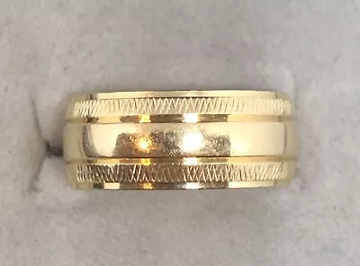 14k Yellow Gold Milgrain Etched Wedding Band Ring ~7.5mm Sz5 3.46g Art Carved • $325