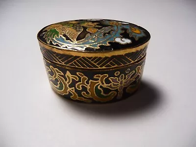 Cloisonne Box Vintage Black Oval With Lid  1 ”  Tall 1 1/2  W In Diameter Floral • $20