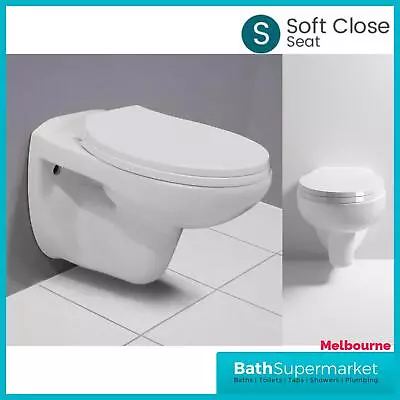 Cheapest Wall Hung Toilet Bathroom Pan & Soft Close Seat Round FAST DELI • £79.95