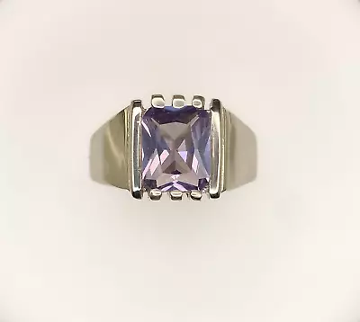 Mens 10 X 8 Mm Emerald Cut Created Alexandrite Sterling Silver Ring • $79.99