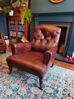 £520 • Buy Antique Leather Howard Style Armchair Victorian Vintage