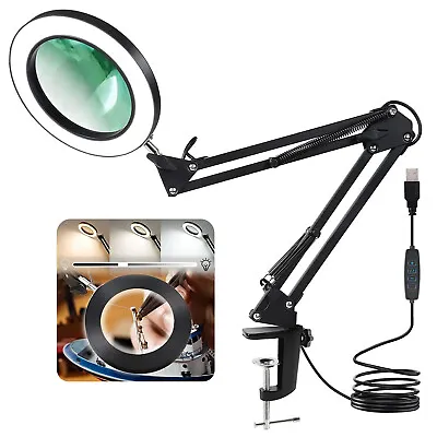 Magnifying Glass With Light 8X Glass Lens Desk Table Reading Lamp W/ Clamp F8D9 • $23.99