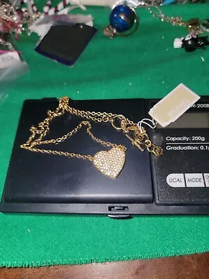 Nwt Michael Kors Gold Tone Chain Heart Crystal Pave Charm Necklace  • $50