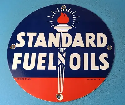 Vintage Standard Fuels Oils Sign - Porcelain Torch Graphic Gas Pump Plate Sign • $144.37