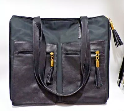 New Francesco Biasia Black Leather & Vinyl Messenger Shoulder Handbag Large • $40