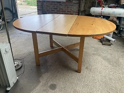 Ikea Norden Brown Wooden Round To Oval Extending Dining Table Detachable Legs • £109.99