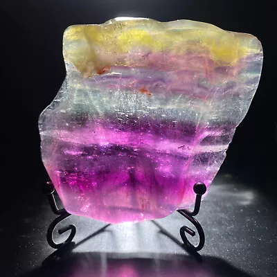 305g Natural Colored Fluorite Slice Quartz Crystal Flake Mineral Specimen +Stand • $4.69