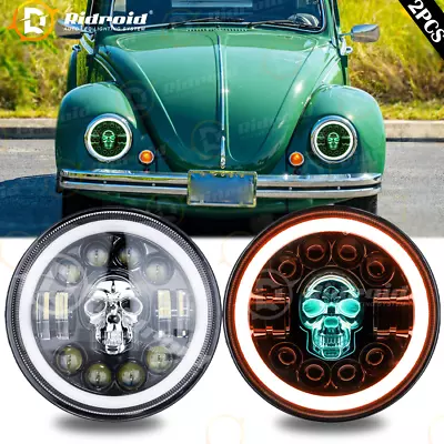 Pair 7 Inch Round RGB LED Headlights&DRL+Turn Signal For VW Beetle Classic • $69.98
