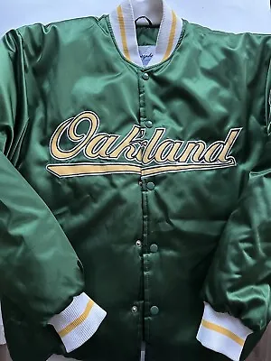 RENEGADE OAKLAND A's MLB Green Shiny Baseball Bomber Snap Button Jacket • $80.75