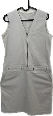 Captain Corsaire Dress Shift Cotton Pockets Beige Zip Front Sleeveless Size 10 • £14