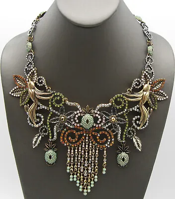 Vintage Zara Chunky Rhinestone Bird Pineapple Flower Statement Bib Necklace READ • $35