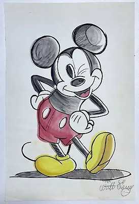 Walt Disney (Handmade) Drawing On Old Paper Signed & Stamped Vtg Art • £97.05