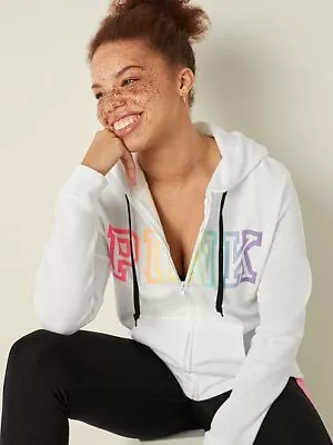 VICTORIAS SECRET PINK Everyday Lounge Perfect Zip Hoodie Optic White XS • $12.99