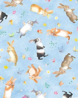 Honey Bunny  Animals Cotton Fabric Michael Miller Blue  By The Yard  • $9.99