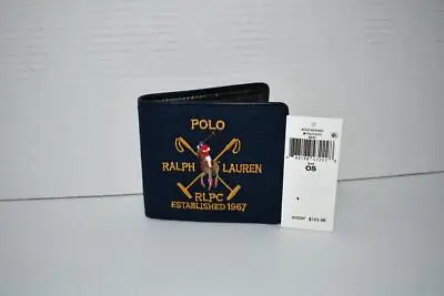 Polo Ralph Lauren Crest Canvas & Leather Billfold Wallet In Navy #405914029001 N • $84.99