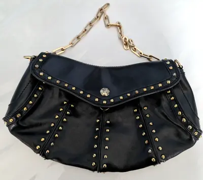 Maxx New York Black Leather Gold Studded Chain Strap Shoulder Hand Bag • $25