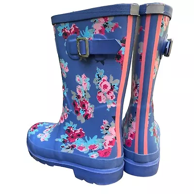 Joules Molly Welly Wellington Rain Boots Woman Sz. 7M Denim Blue Floral - Mint • $34.99