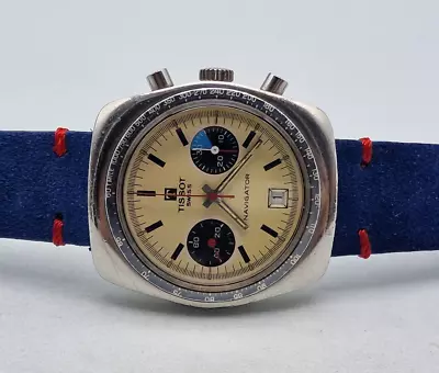 Vintage Rare Tissot Navigator Chronograph  Silver Dial Man's Watch /l006 • $1194.92