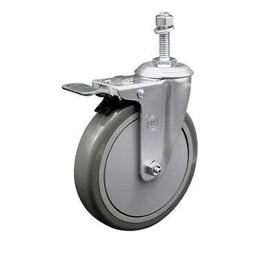 6 Inch Gray Polyurethane Wheel Swivel 3/8 Inch Stem Caster With Total Lock Brake • $36.83