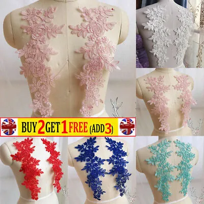 1 Pair Applique Embroidery Lace Flower Sewing Trim Motif DIY Wedding Dress Craft • £4.49