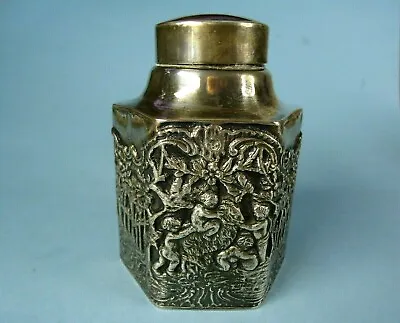 Antique E.G. Webster & Son Silverplate Tea Caddy W Ornate Scenes On 6 Sides 4  • $44.95