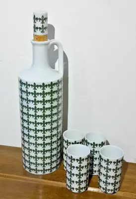 Vintage Mid-century Modern Hakusan Porcelain Decor Sake Decanter 4 Cup Set Shot • £25