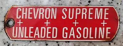 Vintage Rustic Distressed Porcelain Chevron Supreme Unleaded Gasoline Gas Tag • $50