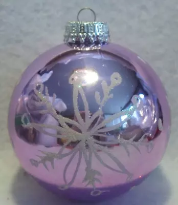 Vintage Krebs Glossy Purple White Glitter Snowflakes Glass Christmas Ornament • $12.95