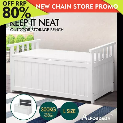 ALFORDSON Outdoor Storage Box Wooden Garden Bench Chest Tool Sheds White L • $165.85