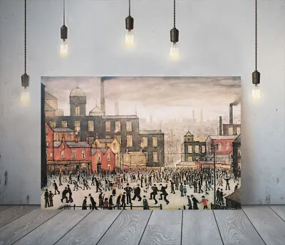 £64.99 • Buy Lowry Style Our Town -framed Canvas Wall Art Picture Paper Print-red Brown Black