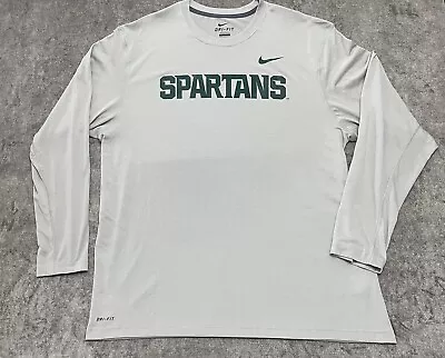 Nike Michigan State Spartans Shirt Gray Dri-Fit Long Sleeve Spell Out 2XL • $18