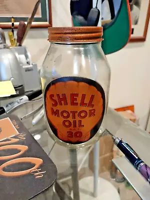 Shell Motor Oil Bottle Glass With Tin Lid • $129.99