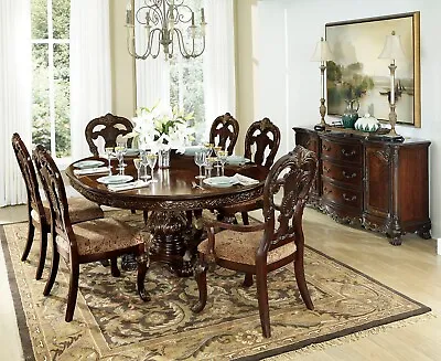 Stunning Formal 7 Pc Round Oval Cherry Dining Table Chairs Dining Furniture Set • $2099