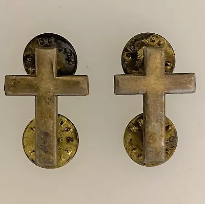 VINTAGE Early U.S. Army Christian Chaplains Silvered Collar Badges PAIR. • £29.95