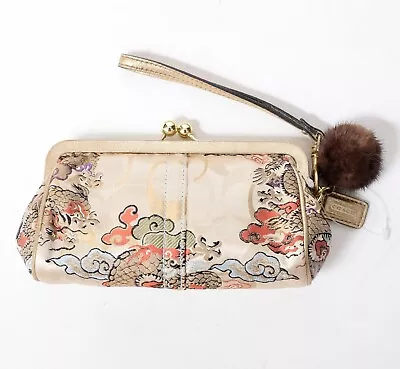 COACH Clutch Bag Kimono Signature Silk Mink Fur Limited Edition Mini Wristlet • $149.99