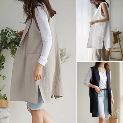 Womens Ladies Autumn Midi Vest Waistcoat Gilet Cadigan Sleeveless Coat Plus  • £11.95