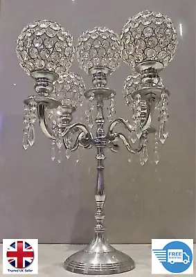 £39.99 • Buy Candle Stand Holder With 5 Arms With Crystal Globe, Candelabra, Wedding, Home