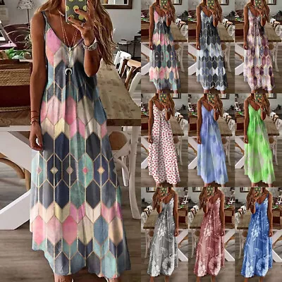 £12.49 • Buy Plus Size Womens Boho Long Maxi Dress Ladies Summer Cami Sundress Holiday Beach