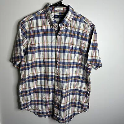 Men’s Ralph Lauren Size L Short Sleeve Plaid Button Shirt Bleeding Madras India • $22.99