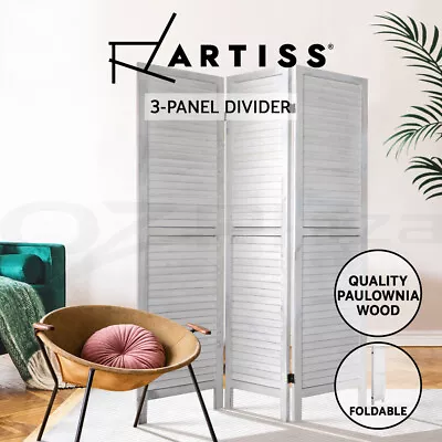 Artiss 3 Panel Room Divider Screen Partition Privacy Louver Wood Stand White • $79.95