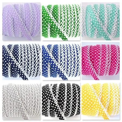 25m Roll - Picot Lace DOT Bias Binding Trim 20 COLOURS Fabric Tape WHOLESALE • £26.99