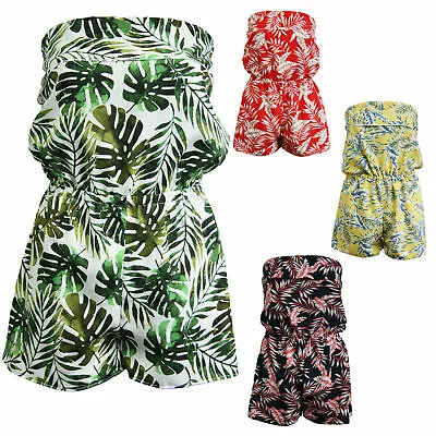 £9.49 • Buy Ladies Playsuit Jumpsuit Leaf Shorts Bandeau Elasticated Summer New Womens